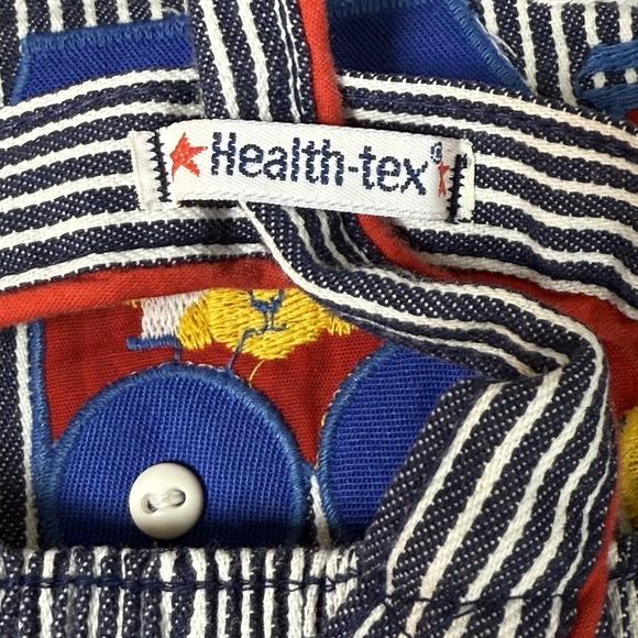 Vintage Health Tex Overalls Kids 12 Mo Train Blue Striped Golden Puppy 80s USA - Picture 3 of 11